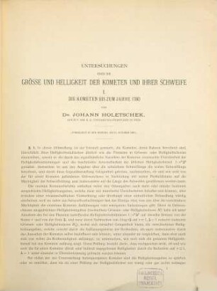 Untersuchungen über die Grösse und Helligkeit der Kometen und ihrer Schweife, 1