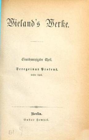 Wieland's Werke, 21. Peregrinus Proteus ; 1