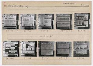 Tafeln "Komplexer Wohnungsbau. Erzeugniskonzeption bis 1990" (ausgestellt auf einer Parteiaktivtagung im Bezirksbauamt). Berlin, Mitte, Behrenstraße