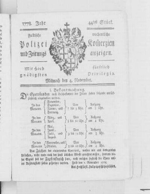 44tes Stück., Ausgabe vom 4. November 1778