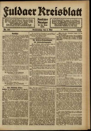Ausgabe vom Donnerstag, den 08. Mai 1919.