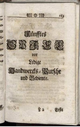 Fünfftes Spiel vor Ledige Handwercks- Bursche und Bediente.