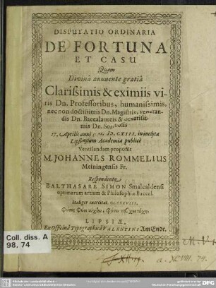 Disputatio ordinaria de fortuna et casu