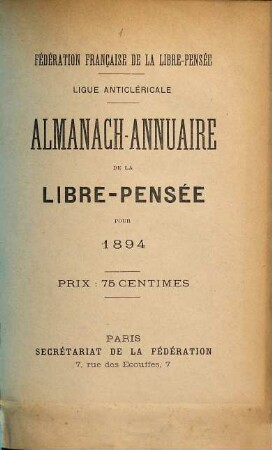 Almanach-annuaire de la libre-pensée : pour .... 1894