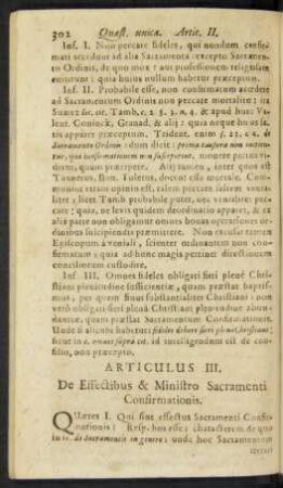 Articulus III. De Effectibus & Ministro Sacramenti Confirmationis.