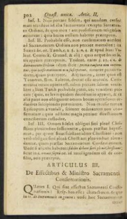 Articulus III. De Effectibus & Ministro Sacramenti Confirmationis.