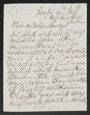 Brief von Irma Klimsch an Gerhart Hauptmann