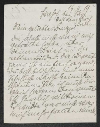 Brief von Irma Klimsch an Gerhart Hauptmann