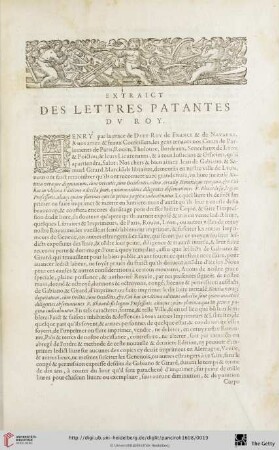 Extraict des lettres Patantes dv roy