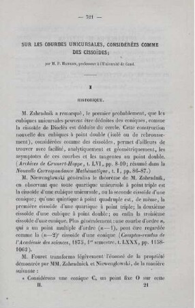 Sur les courbes unicursales, considérées comme des cissoides.