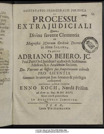 Dissertatio Inauguralis Iuridica De Processu Extraiudiciali