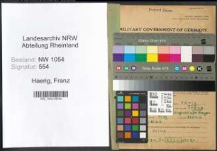Entnazifizierung Franz Haerig , geb. 10.05.1888 (Postinspektor)
