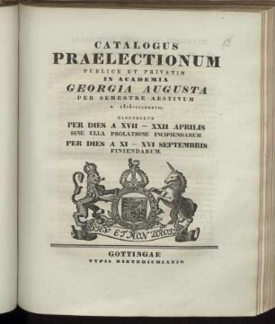 SS 1837: Catalogus praelectionum publice et privatim in Academia Georgia Augusta ... habendarum