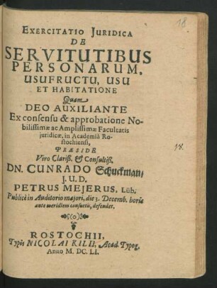 Exercitatio Iuridica De Servitutibus Personarum, Usufructu, Usu Et Habitatione