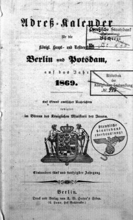 Stempel: Preußische Staatsbank (Seehandlung) Bücherei ; Bibliothek der Königlichen Seehandlung