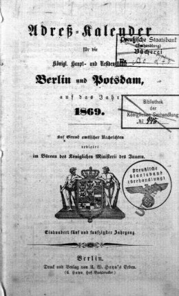 Stempel: Preußische Staatsbank (Seehandlung) Bücherei ; Bibliothek der Königlichen Seehandlung