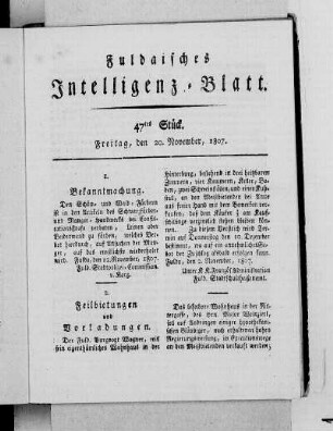 47tes Stück, Ausgabe vom 20. November, 1807