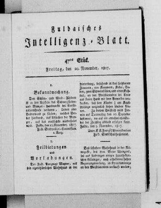 47tes Stück, Ausgabe vom 20. November, 1807