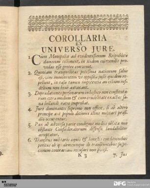 Corollaria Ex Universo Jure.