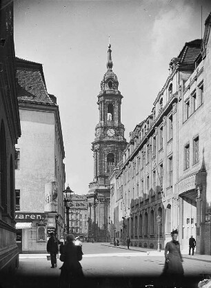Dresden, Blick durch die Pfarrgasse zur Kreuzkirche
