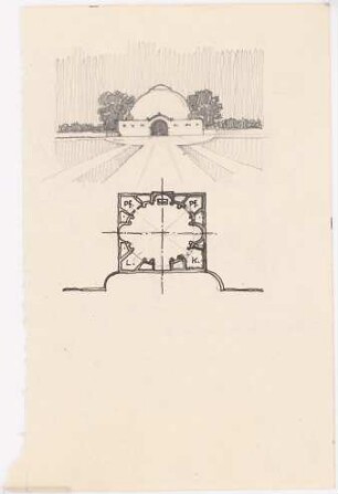 Rundkirche: Perspektivische Ansicht, Grundriss