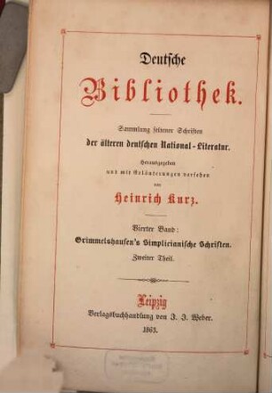 Hans Jacob Christoffels von Grimmelshausen Simplicianische Schriften. 2