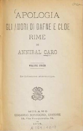 Apologia, Gli amori di Dafne e Cloe, Rime