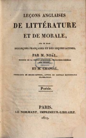 Leçons anglaises de littérature et de morale : Prose, Poesie, 2