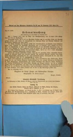 Bekanntmachung. (Die Einführung des neuen Maßes und Gewichtes betr.) : Abdruck aus dem Münchener Amtsblatte Nr. 91 vom 19 November 1871 Seite 751