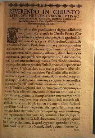 Jacobi Zabarellae Patavini De Rebvs Natvralibvs Libri XXX : Quibus Quaestiones, quae ab Aristotelis Interpretibus hodie tractari solent, accurate discutiuntur