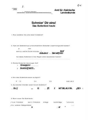 Schmier' dir eins! - Das Butterbrot heute Ausgefüllter Fragebogen