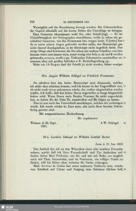 August Wilhelm von Schlegel an Carl Friedrich Ernst Frommann, Weimar, 26.09.1801