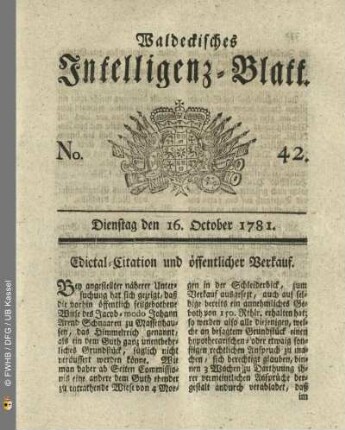 No. 42, Dienstag den 16. October 1781