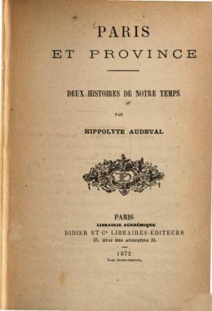 Paris et Province : Doux histoires de notre temps par Hippolyte Audeval