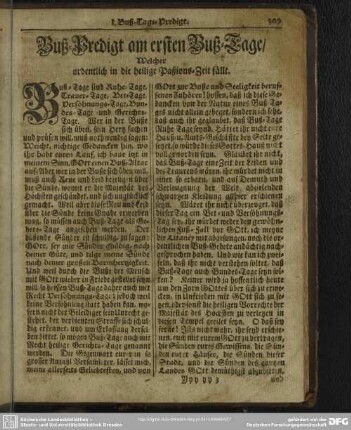 Buß-Predigt am ersten Buß-Tage, welcher ordentlich in die heilige Paßions-Zeit fällt