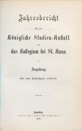Jahresbericht : für d. Schuljahr .... 1878/79 (1879)
