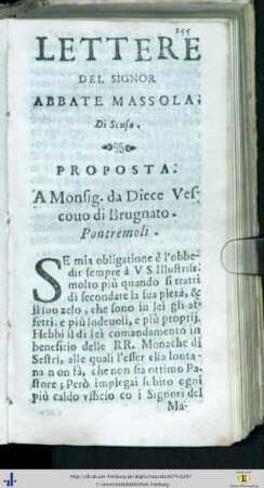 Lettere del Signor Abbate Massola di Scusa.