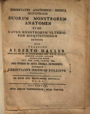 Diss. anat.-med. inaug. duorum monstrorum anatomen et de causis monstrorum ulteriorem disquisitionem exhibens