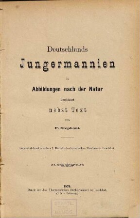 Deutschlands Jungermannien in Abbildungen nach der Natur gezeichnet nebst Text