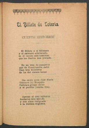 El billete de lotería : Cuento histórico