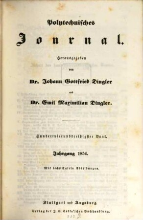 Polytechnisches Journal. 134. 1854