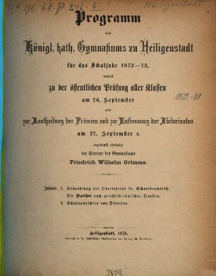 Programm des Königl. Kath. Gymnasiums zu Heiligenstadt : für das Jahr ..., 1872/73