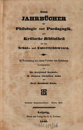 Archiv für Philologie und Pädagogik. 6. 1840