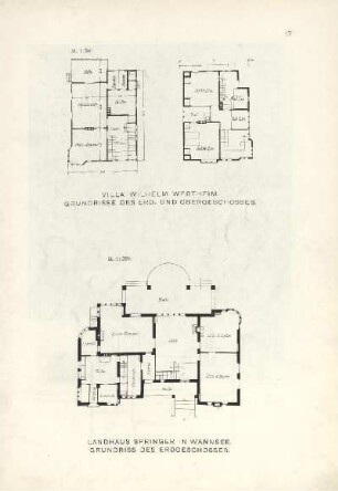 Villa Wilhelm Wertheim in Villenkolonie Grunewald. Grundrisse des Erd- und Obergeschosses