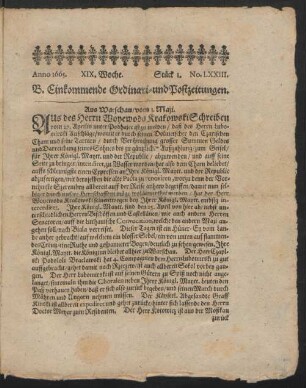 Anno 1665. XIX. Woche. Stück 1. No. LXXIII.