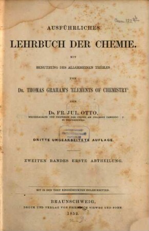 Ausführliches Lehrbuch der Chemie : mit Benutzung des allgemeinen Theiles von Dr. Thomas Graham's "Elements of Chemistry". 2,1