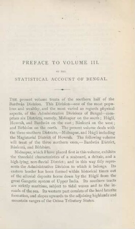 Preface to volume III. of the Statistical accaount of Bengal