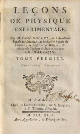 Leçons de physique expérimentale, 1