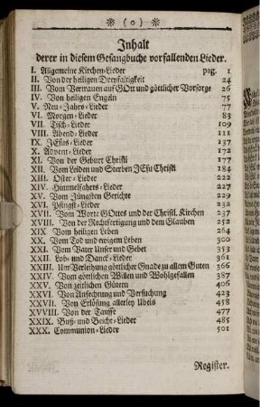 Inhalt derer in diesem Gesangbuche vorfallenden Lieder.