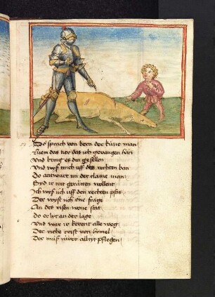 Dietrich schenkt Baldung die erlegte Hirschkuh und bittet den Zwerg ihm den Weg zu zeigen.